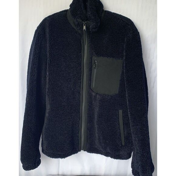 NWOT  Vince Men’s Navy Blue Sherpa Faux Shearling Fuzzy Full ZipJacket coat - Picture 3 of 13